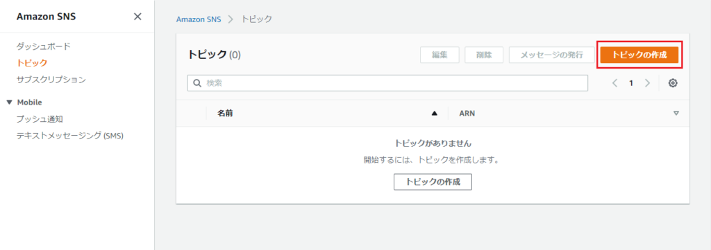 SNS トピックの作成
