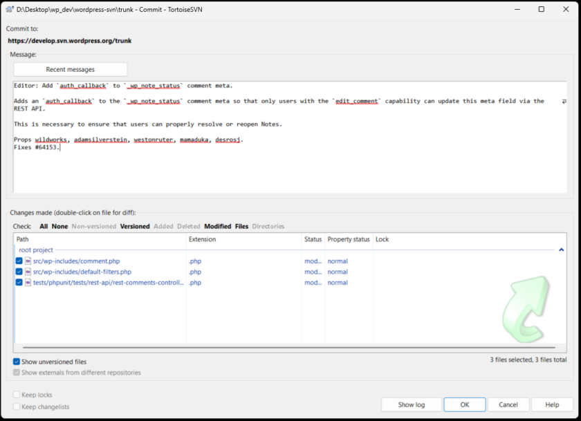 Preparing commit message